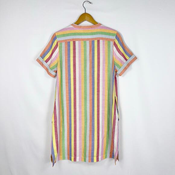 J Crew Women's Rainbow Pinstripe Linen Blend Dress Medium Petite - Picture 7 of 16